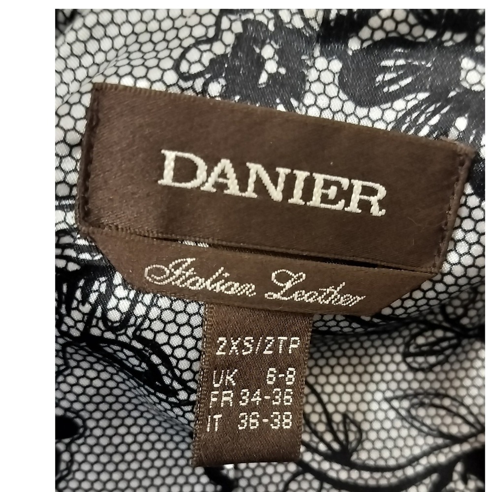 Danier Italian Leather Hooded Bomber Jacket‎ Womens 2XS Purple Ribbed Wool Trim - Picture 12 of 15
